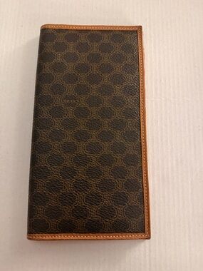 Celine Brown Patterned Long Wallet with Tan Trim